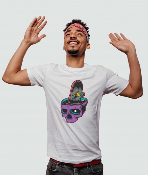 Мъжка тениска с щампа Готика Череп и скейтборд - TShirtArtShop.com